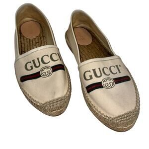 Gucci Charlotte GG Logo Platform Espadrilles Cream Beige Size 39